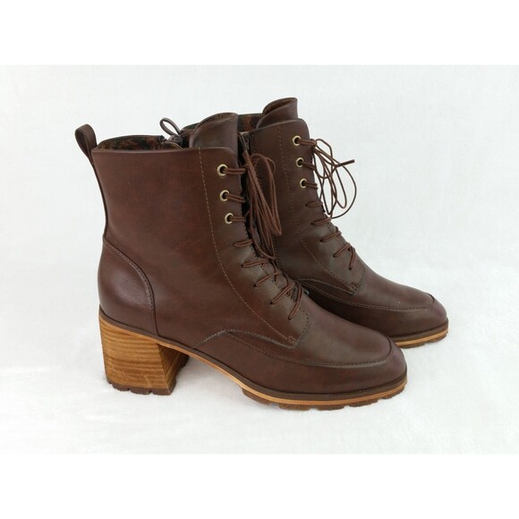 Womens Korks Cambria Dark Brown Sz 8.5 M Lace Up Boot Side Zip Chunky Lug Sole - Picture 1 of 11